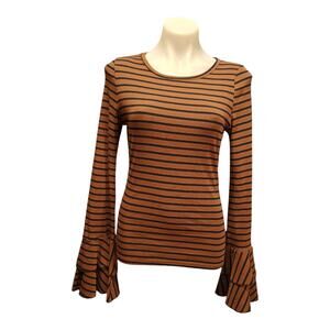 Yissang Brown And Black Striped Crew Neck Long Layered Bell Cuff Sleeve Size XL